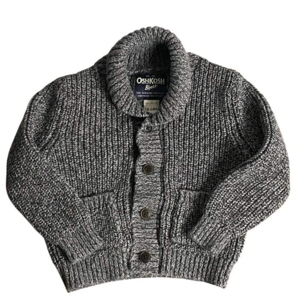 Oshkosh B’Gosh Baby Grey Ribbed Button-Down Cardigan Sweater